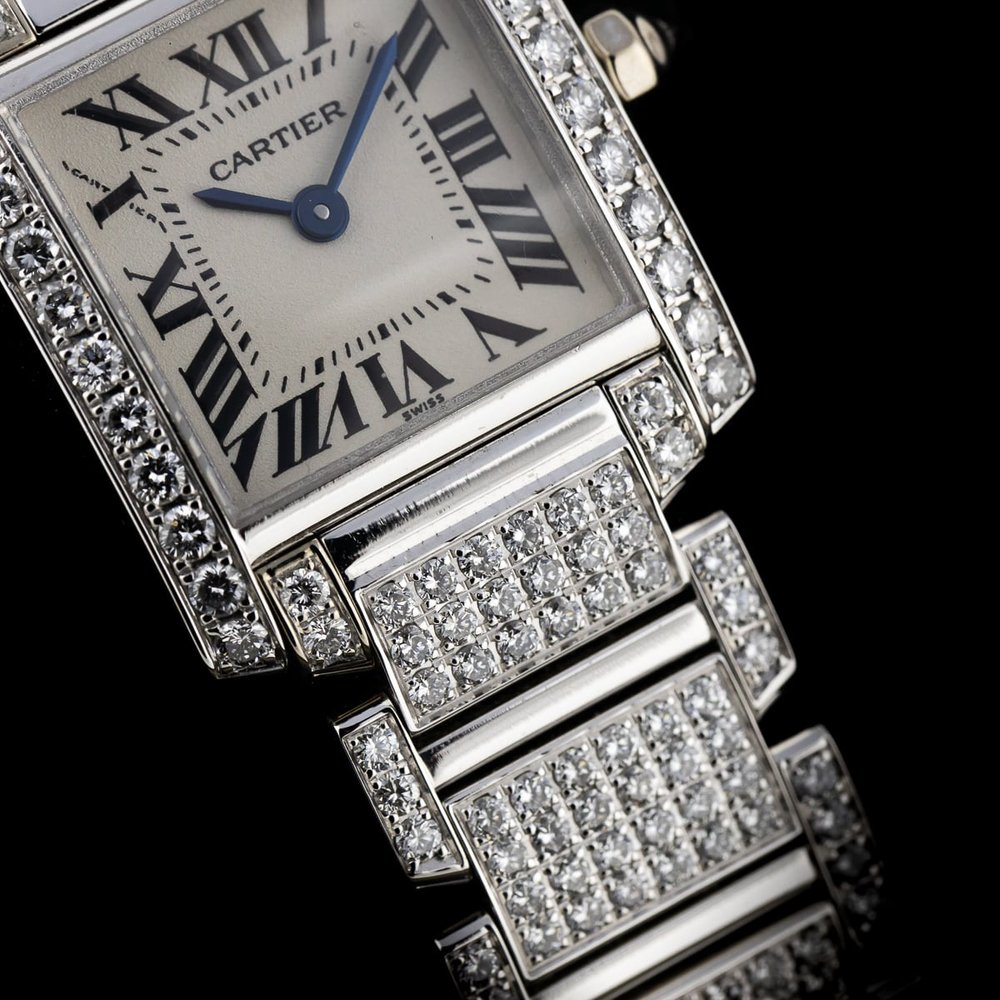 Cartier Tank Francaise 2365 White Gold Factory Diamonds Watch with Cartier service 2024
