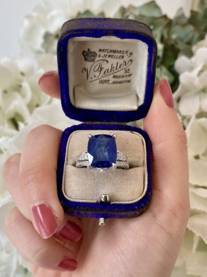 7.12ct Natural Ceylon Sapphire and Diamond Dress Ring in Platinum