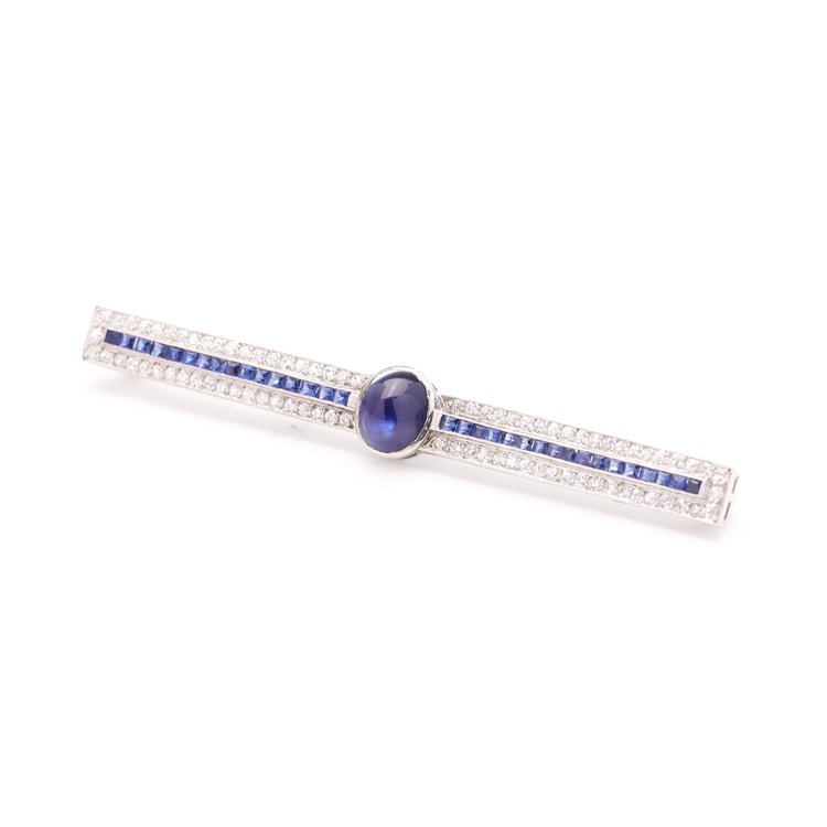 Art Deco Sapphire and Diamond Bar Brooch in Platinum