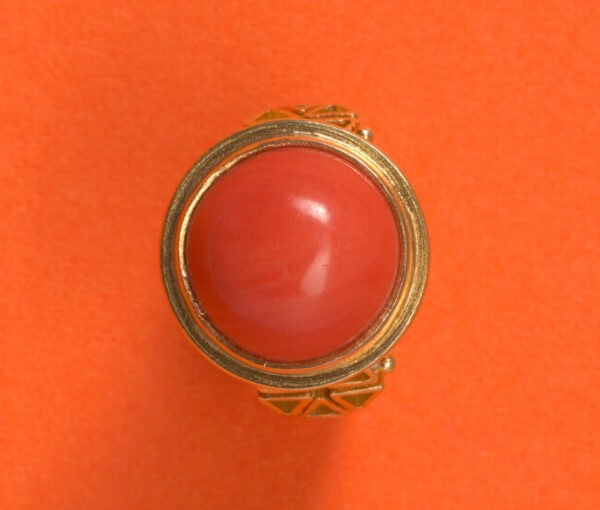 Jacob de Groes Cabochon Coral and 18ct Gold Geometric Dress Ring