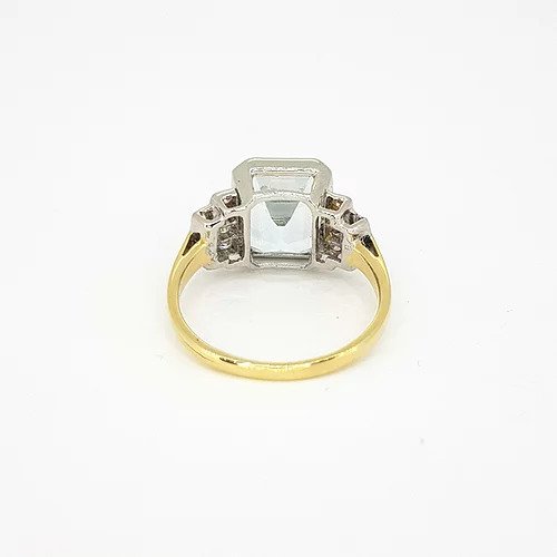Art Deco Style 4ct Emerald Cut Aquamarine and Diamond Ring
