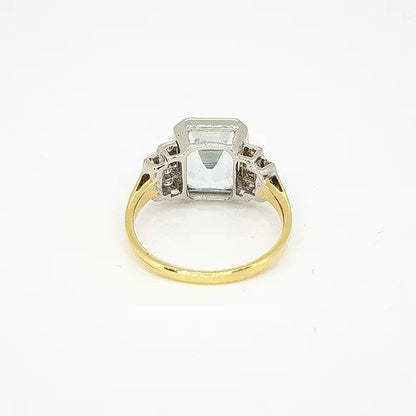 Art Deco Style 4ct Emerald Cut Aquamarine and Diamond Ring
