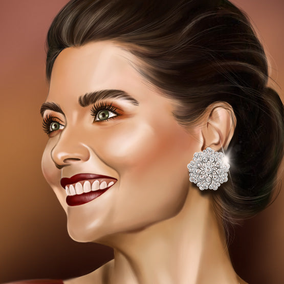 Rose Cut Diamond Floral Cluster Earrings, 4.29 carats