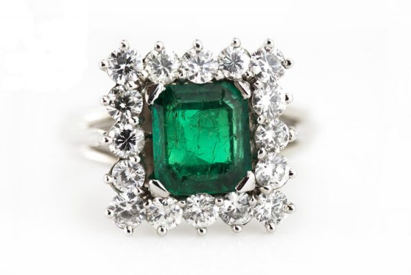 1.43ct Colombian Emerald and Diamond Square Cluster Ring, Certified