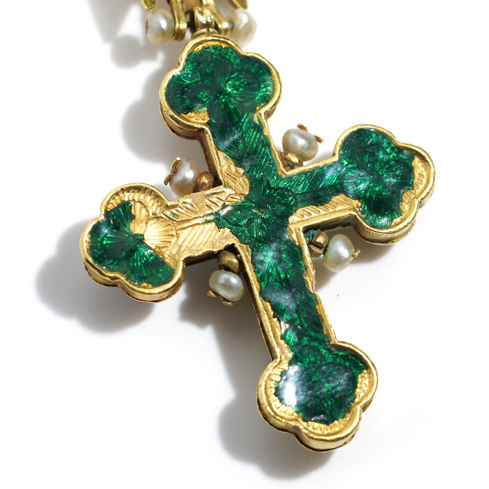 17th Century Antique Multi Gemstone Gold Cross Pendant