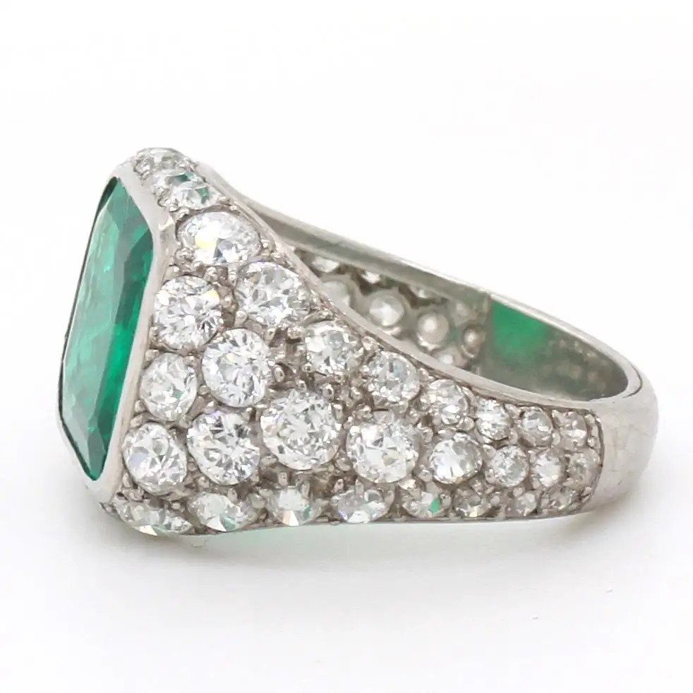 Art Deco 2.85ct No Oil Colombian Emerald and Diamond Ring