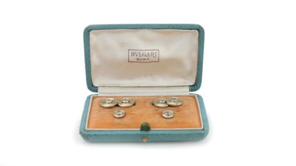 Bvlgari Old Cut Diamond and 18ct Yellow Gold Cufflink and Collar Clip Set