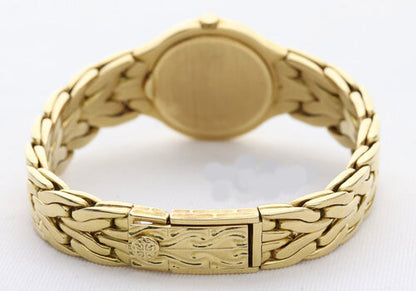 Patek Philippe La Flamme Ladies 18ct Yellow Gold 23mm Diamond Dial Quartz Watch, off-white/cream dial, four diamond hour markers, 18ct yellow gold bracelet with small fold-over clasp