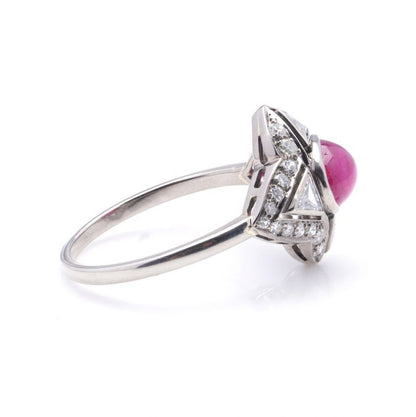 Art Deco Style Cabochon Ruby and Diamond Cluster Ring