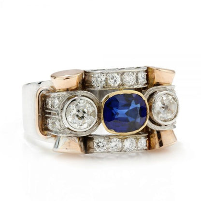 Vintage Sapphire and Old Cut Diamond Dress Ring, 1.28 carats