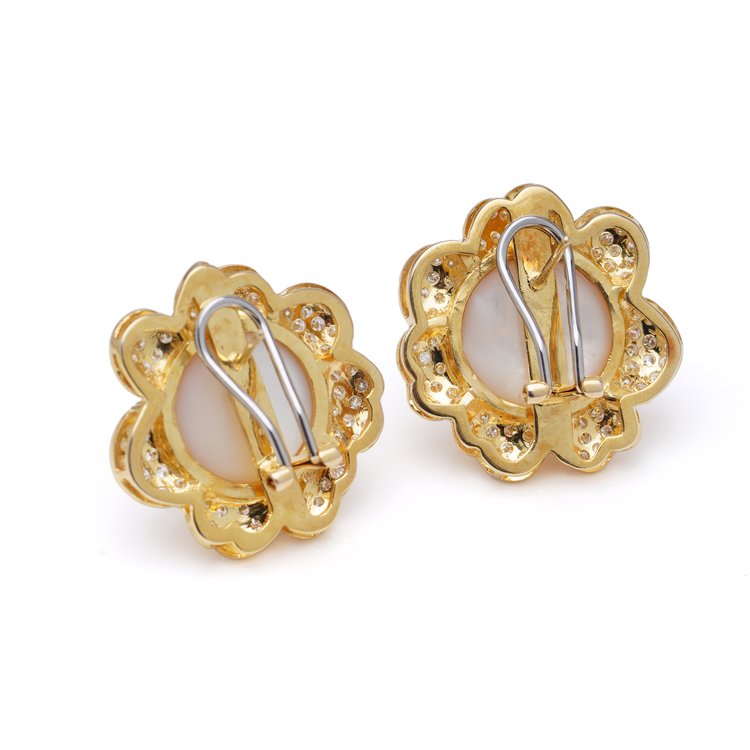 Pearl and Diamond Flower Cluster Earrings