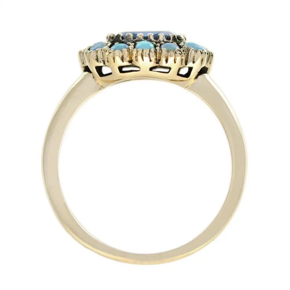 0.90ct Oval Sapphire and Opal Floral Cluster Ring