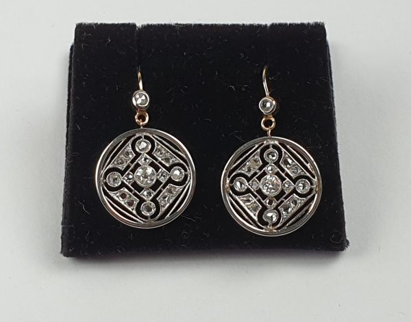Antique Edwardian Geometric Diamond Drop Earrings