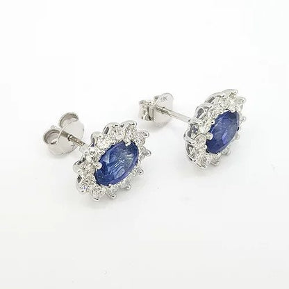 Classic Pair of Sapphire and Diamond Oval Cluster Stud Earrings