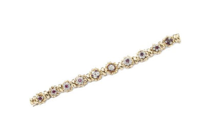 Vintage 7ct Diamond and Ruby Cluster Bracelet in 18ct Yellow Gold