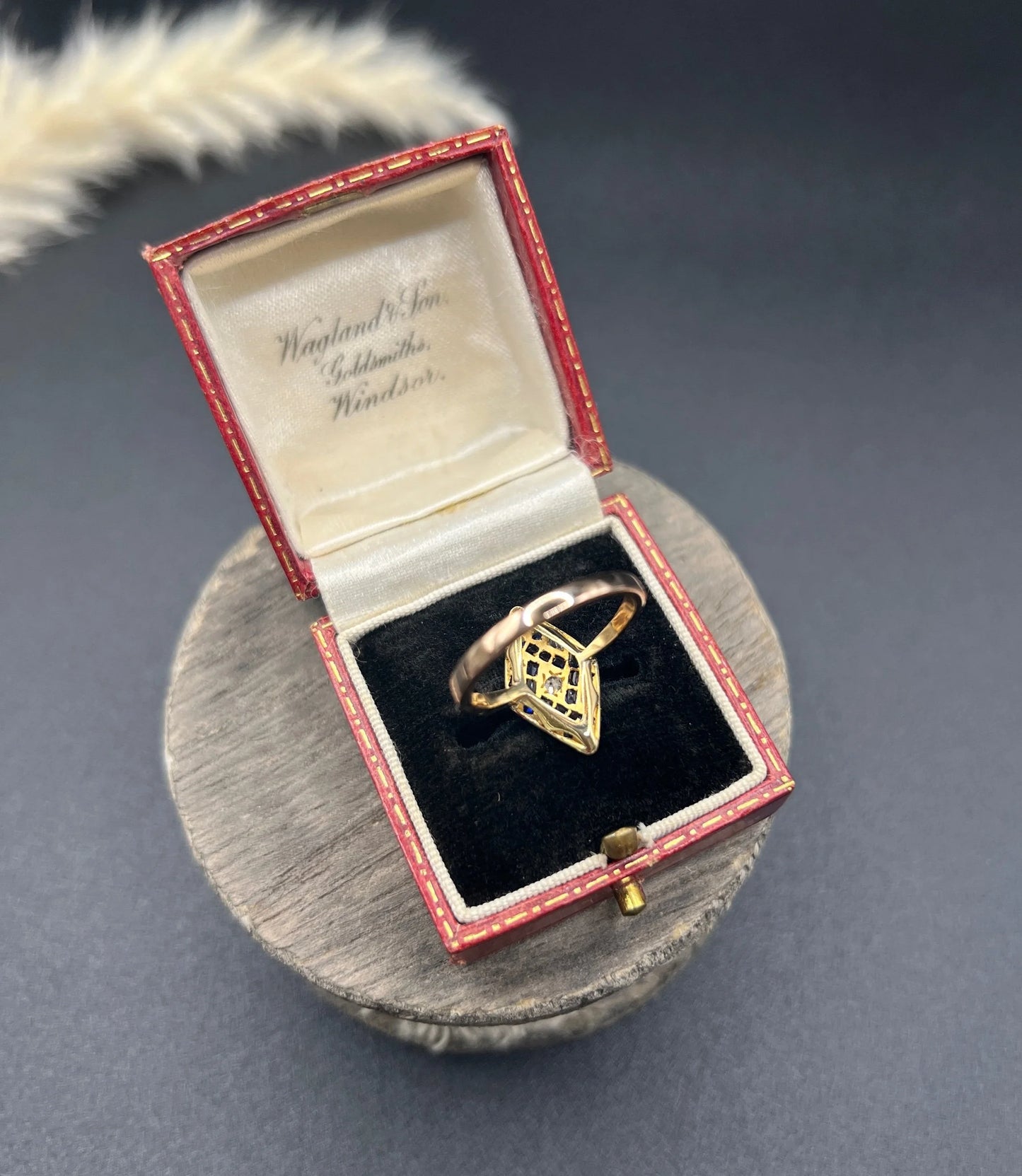 Antique 18 Carat Gold And Platinum Art Deco Sapphire And Diamond Marquise Ring