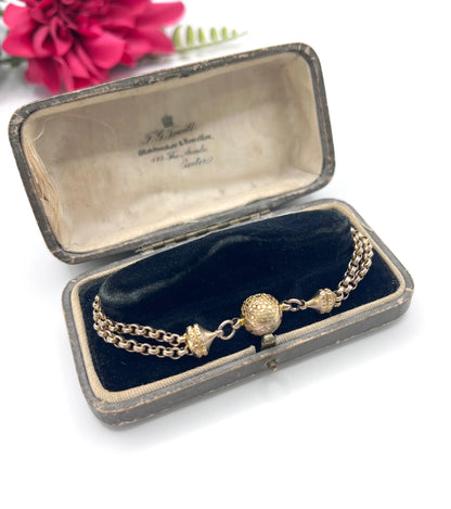 Antique 9 ct Gold, Victorian Belcher Link Orb Albertina Bracelet
