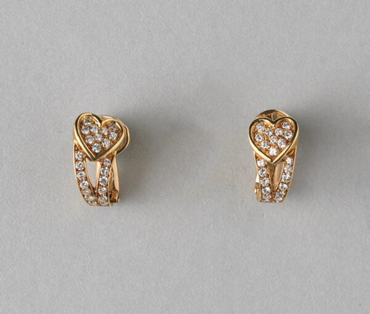 Boucheron Vintage Diamond and 18ct Gold Heart Clip on Earrings; set with 0.92cts brilliant-cut diamonds, in original case, Signed and numbered, Circa 1960.