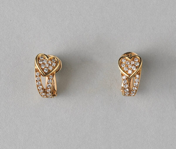 Boucheron Vintage Diamond and 18ct Gold Heart Clip on Earrings; set with 0.92cts brilliant-cut diamonds, in original case, Signed and numbered, Circa 1960.