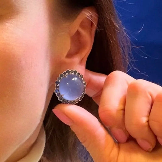 Vintage 1970's 18 Carat Gold Sapphire And Chrysoberyl Clip Earrings