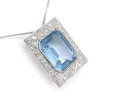 Art Deco Style Asscher Cut Aquamarine and Diamond Pendant, 18ct Gold