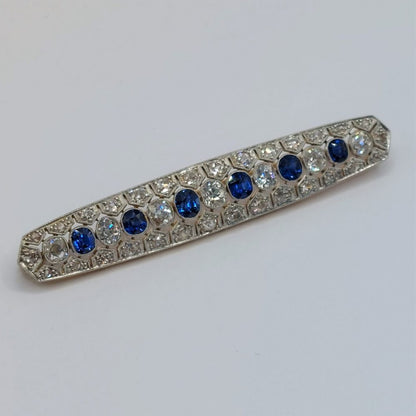 Antique Sapphire and Old Cut Diamond Bar Brooch