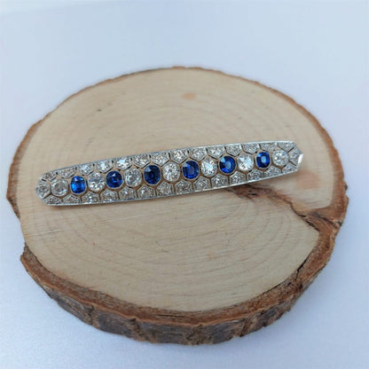 Antique 1ct Sapphire and 1.75ct Diamond Bar Brooch