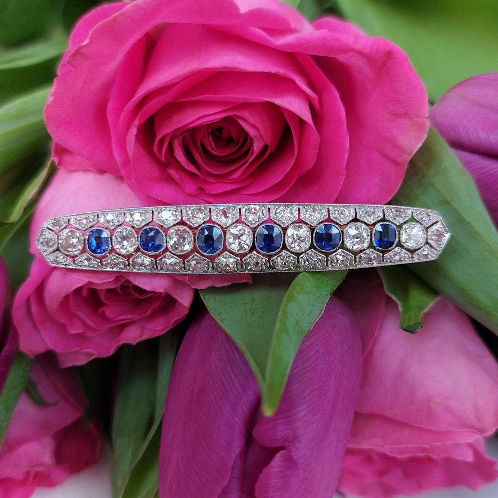 Antique Sapphire and Diamond Bar Brooch