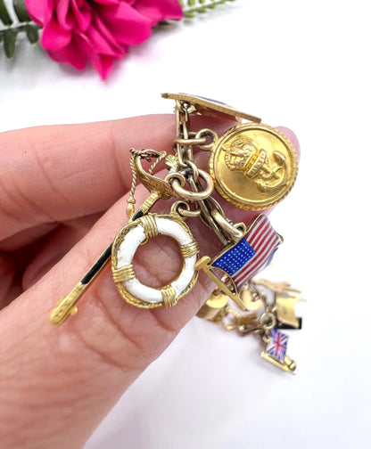 Antique 9 ct Gold Stamped, 1920's Nautical Themed Charm Bracelet