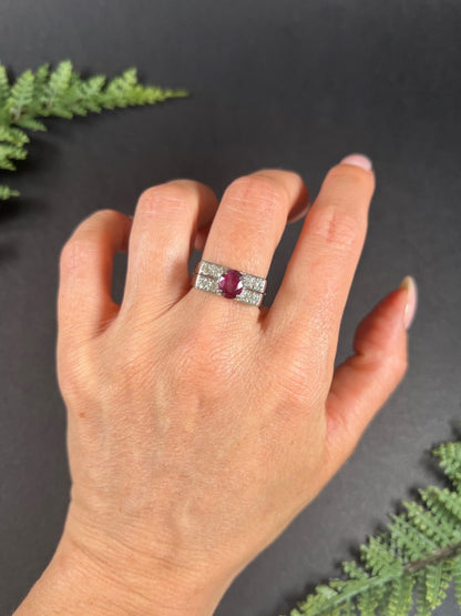 Vintage Diamond And Ruby Cocktail Ring In 18 Carat White Gold