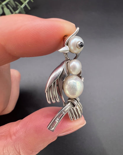 Antique Platinum, 1920s Bird Brooch, Pearls and Natural Diamonds