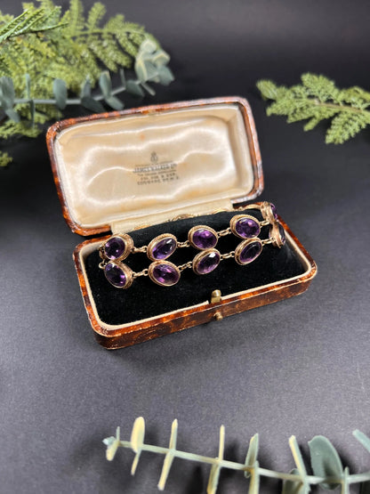 Antique 9ct Gold Edwardian Faceted Amethyst Bracelet