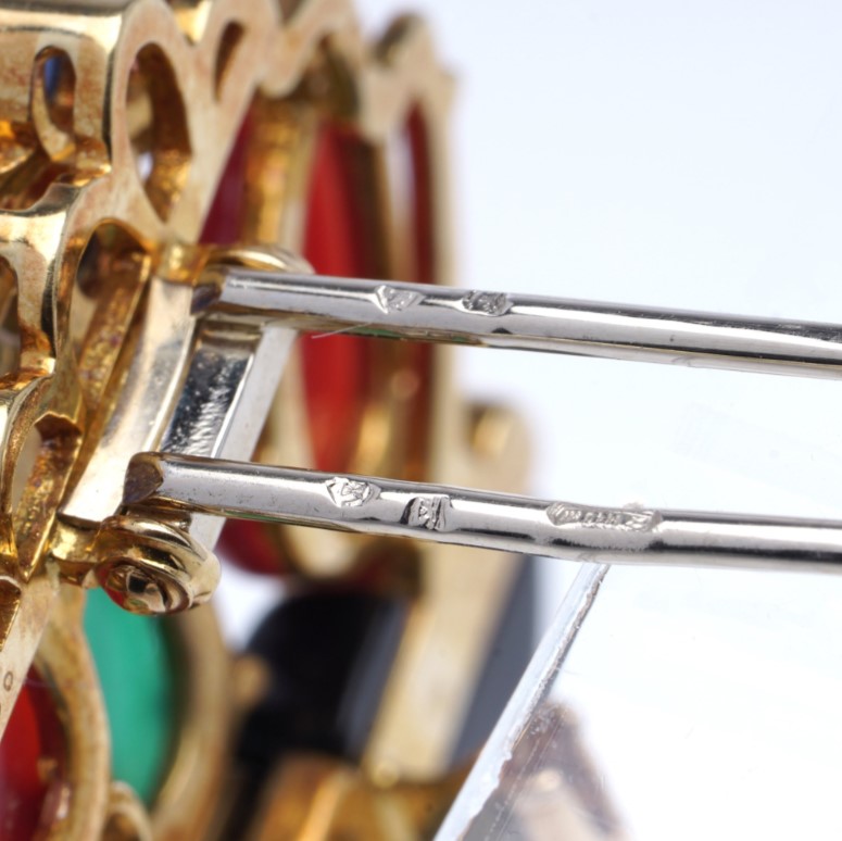 Vintage Cartier Multi Gemstone Onyx and Diamond Floral Bouquet Brooch