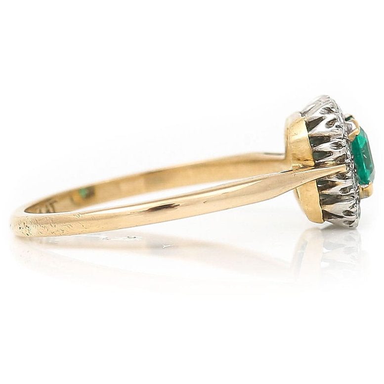 Vintage Octagonal Emerald and Diamond Cluster Ring