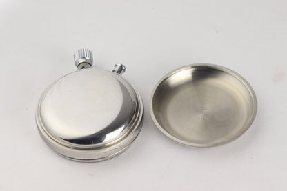 Longines Vintage 8350 Manual Chronograph Stainless Steel Stopwatch, 1/10 Spilt Second, silvered dial with black Arabic numerals, 66.5mm outer rear case screwed with the inner push fit, Signed, Circa 1960s