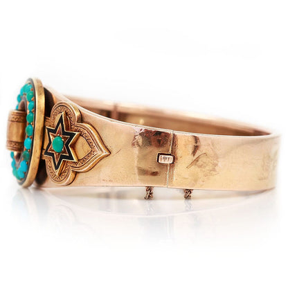 Antique Victorian 15ct Gold Turquoise Enamel Star Buckle Bangle Bracelet
