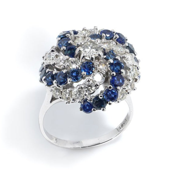 Sapphire and Diamond Catherine Wheel Cluster Ring