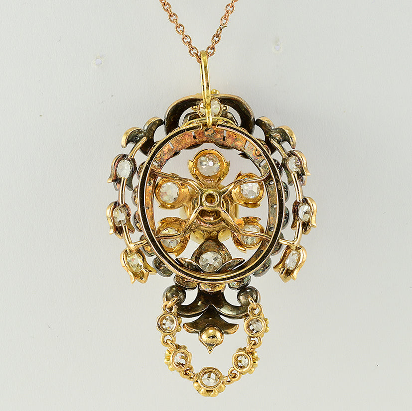 Victorian Antique 4.90ct Old Cut Diamond and Natural Pearl Pendant