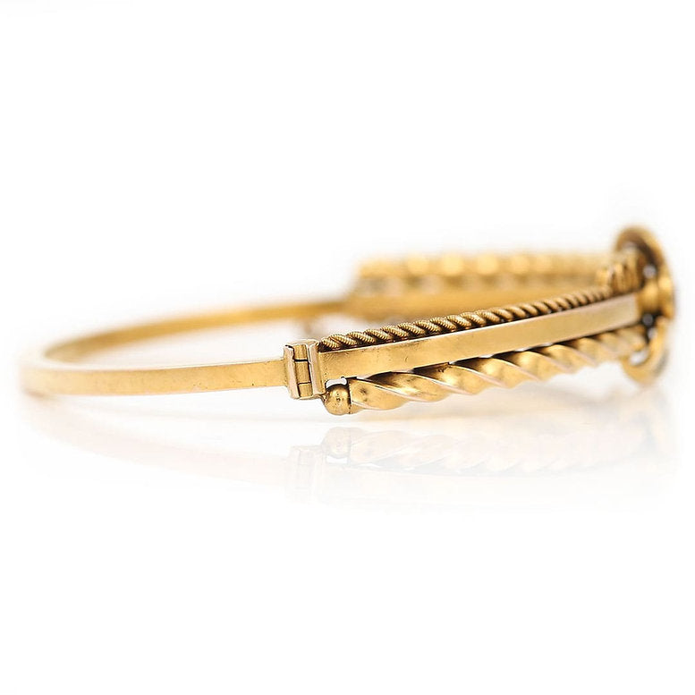 Antique Edwardian Ruby Diamond 15ct Gold Bangle Bracelet