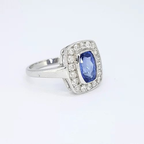 1.80ct Sapphire and Diamond Rectangular Cluster Ring in 18ct White Gold