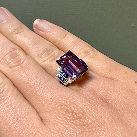 Art Deco Style Amethyst and Sapphire Dress Ring