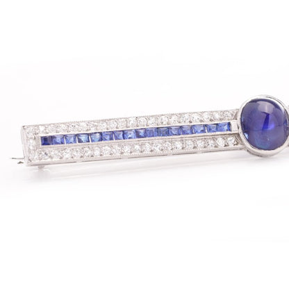 Art Deco Sapphire and Diamond Bar Brooch in Platinum