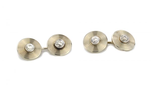 Bvlgari Old Cut Diamond and 18ct Yellow Gold Cufflink and Collar Clip Set