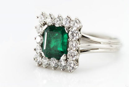 1.43ct Colombian Emerald and Diamond Square Cluster Ring, Certified