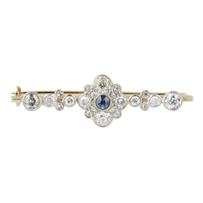 Edwardian 2ct Old Cut Diamond and Sapphire Cluster Brooch