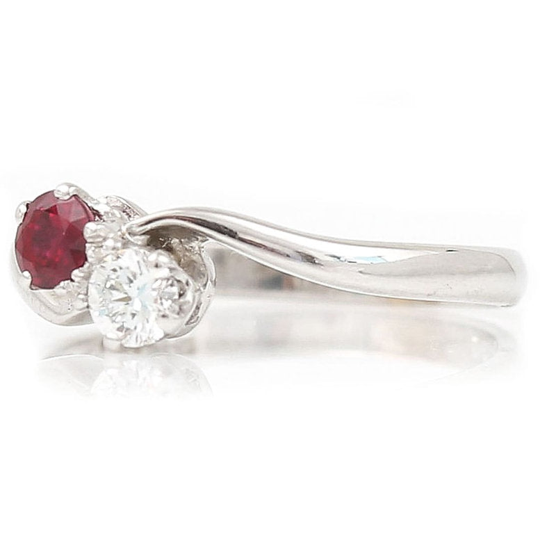 Vintage Ruby and Diamond Two Stone Crossover Ring