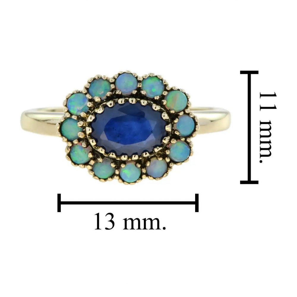 0.90ct Oval Sapphire and Opal Floral Cluster Ring