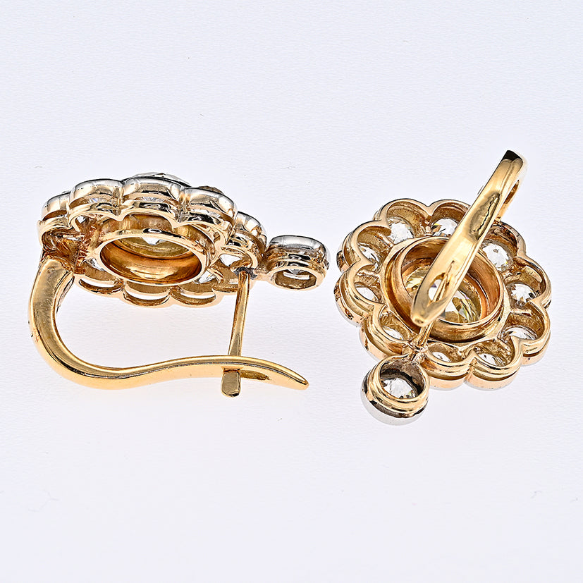 Edwardian Antique Diamond Cluster Drop Earrings, 6.40 carats