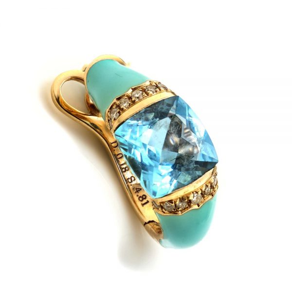 Italian Blue Enamel, Topaz and Diamond Earrings by Casato Gioielli; crafted from 18ct rose gold and decorated with 3cts radiant-cut blue topaz, blue enamel and 0.36cts diamonds