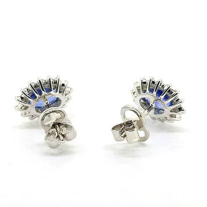 3.46ct Sapphire and Diamond Oval Cluster Stud Earrings in 18ct White Gold